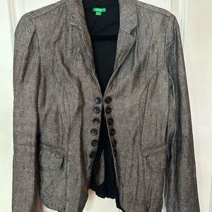 Vintage United Colors of Benetton Micro Herringbone Linen Blend Blazer Size XL